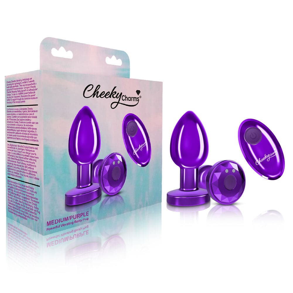 cheeky charms rechargeable vibrating metal butt plug with remote control purple medium preorder only