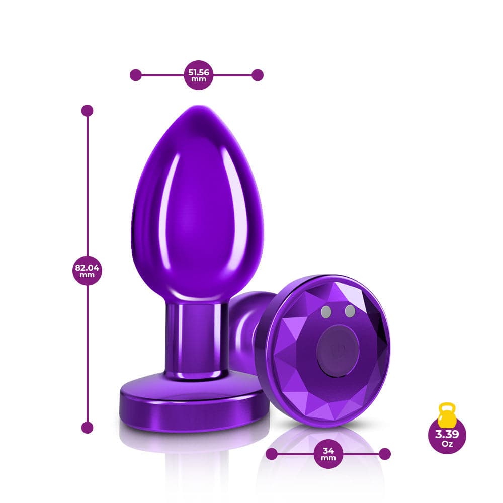 cheeky charms rechargeable vibrating metal butt plug with remote control purple medium preorder only