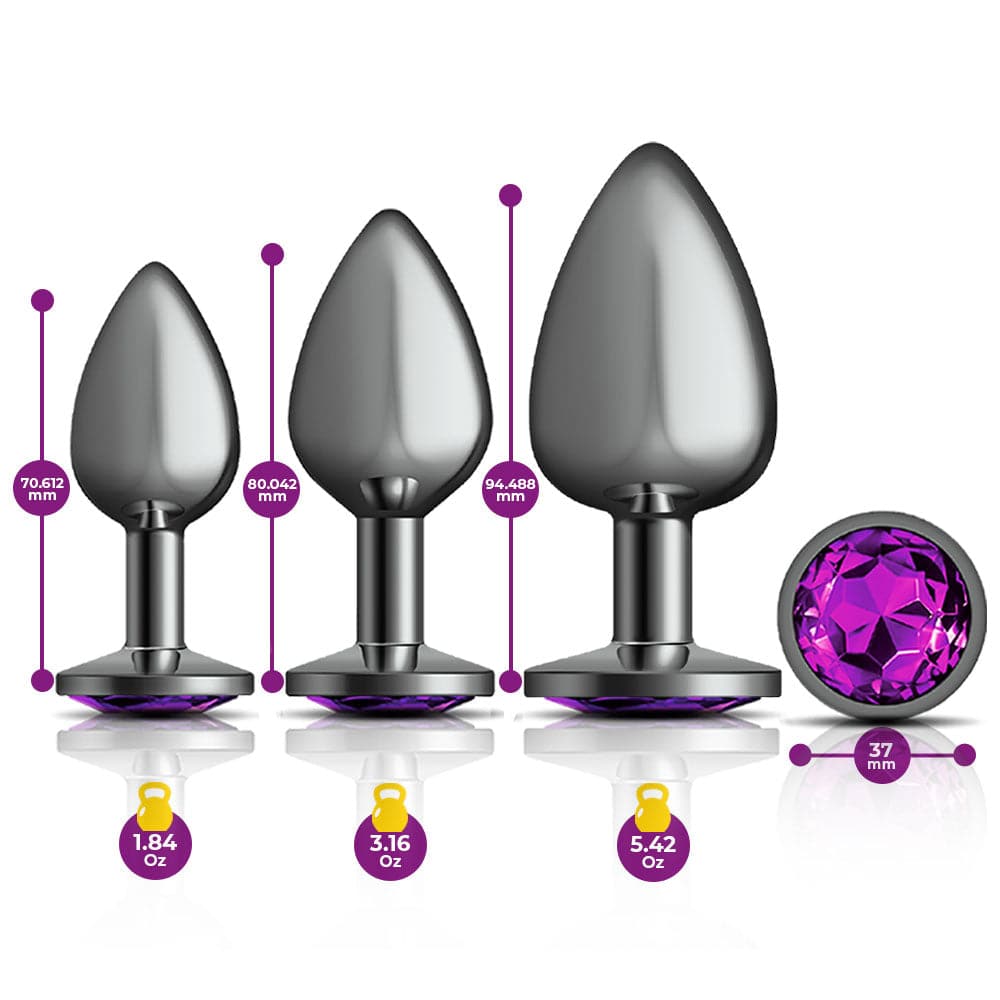cheeky charms metal butt plug gunmetal round deep purple kit preorder only