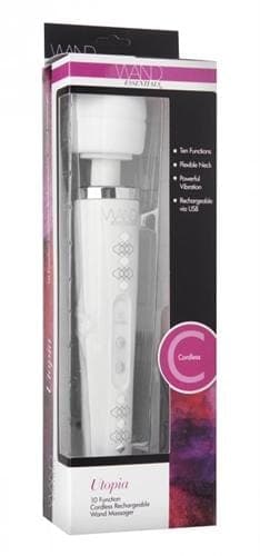 utopia 10 function cordless rechargeable wand massager white