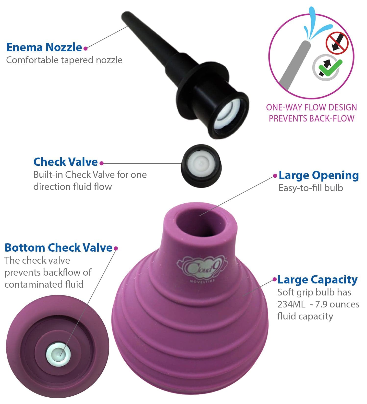 Health and Wellness Deluxe Enema Douche Non- Backflow One-Way Valve - 7.9 Fl. Oz. - Plum Default Title